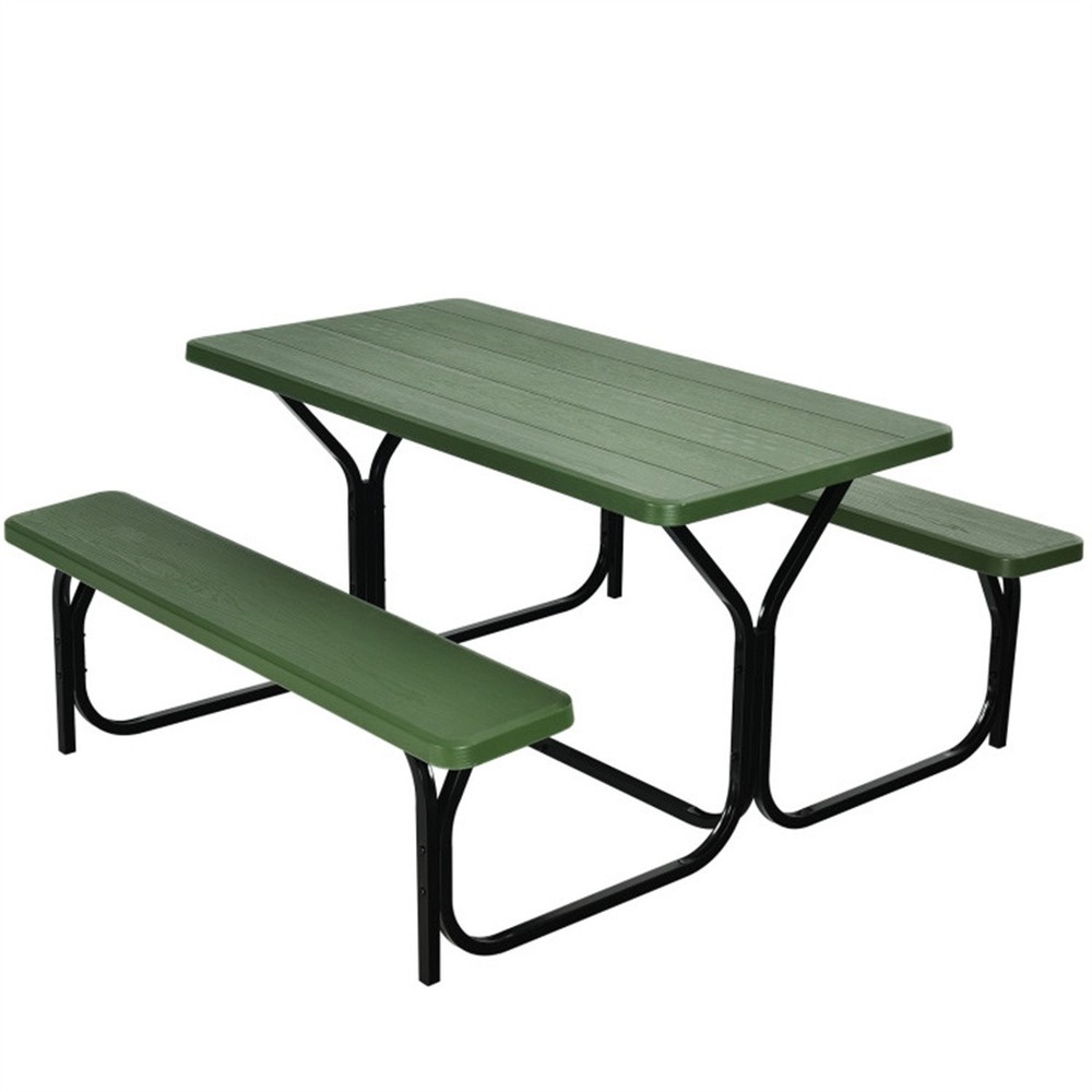 Picnic Table Bench Set Green ,Sturdy and Rust-resistant Steel Frame