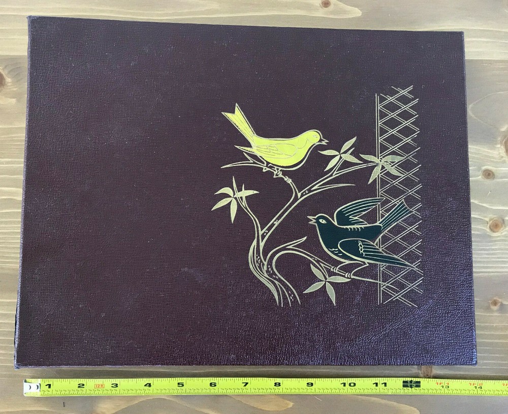 Vtg 1960s Scrapbook Album w/ Bird Cover Design Refillable Black Pages Ephemera