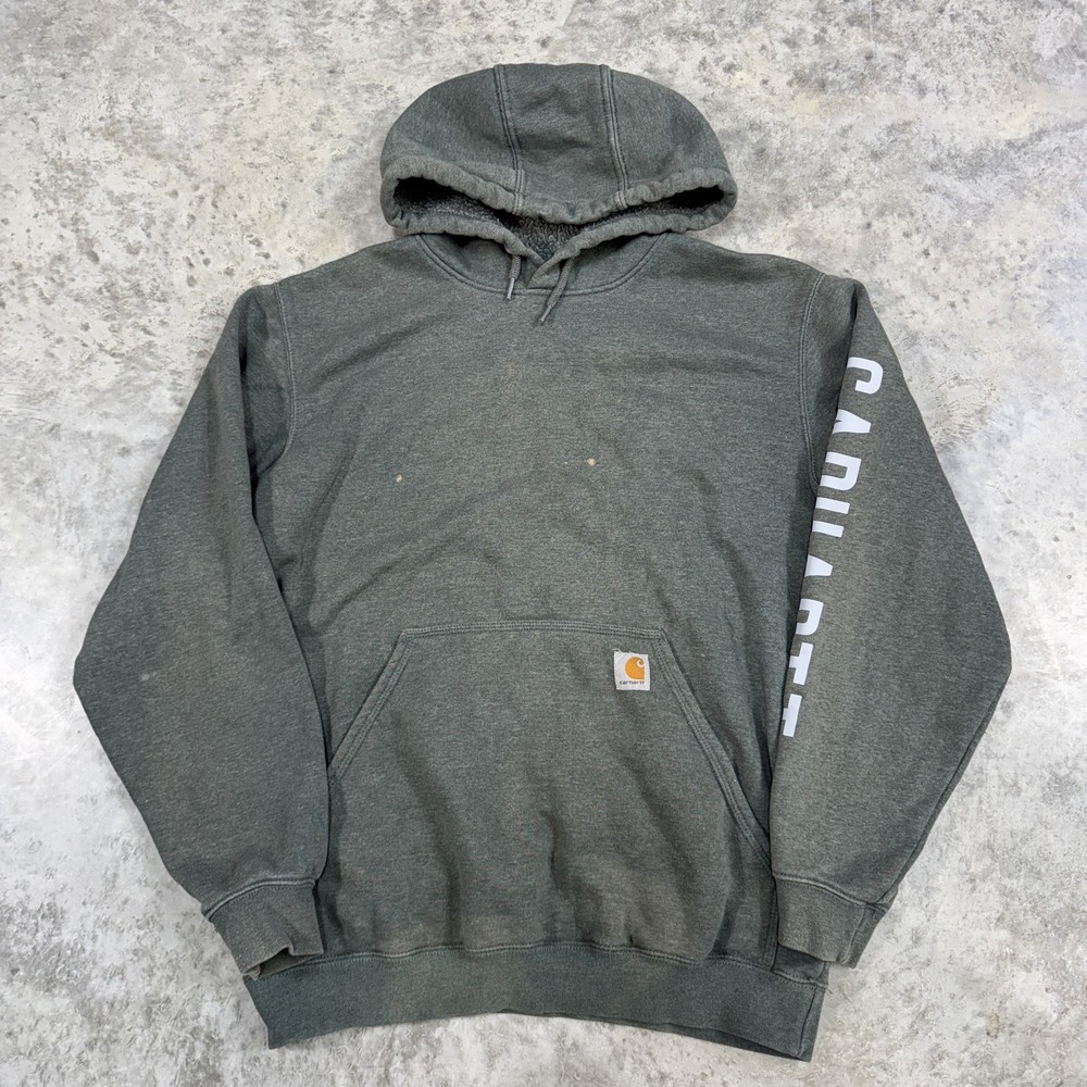 Carhartt Hoodie Mens Medium Gray Loose Fit Pullover Spell Out Logo Workwear