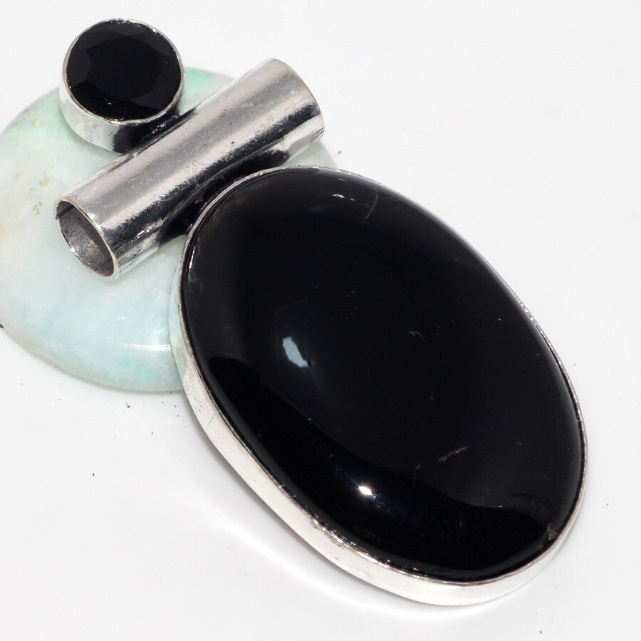 Black Obsidian Black Onyx 925 Silver Plated Pendant 2