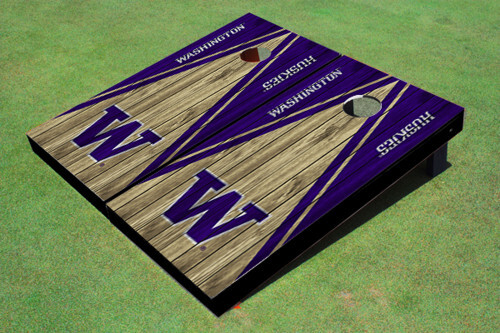 UW W Gold & Purple Wood-Look Triangle Cornhole Set