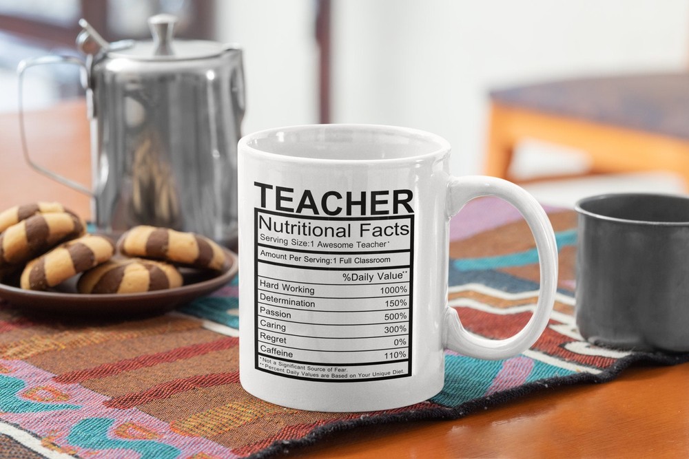 Teacher Funny Coffee Mug Nutrition Facts - White Coffee Mug