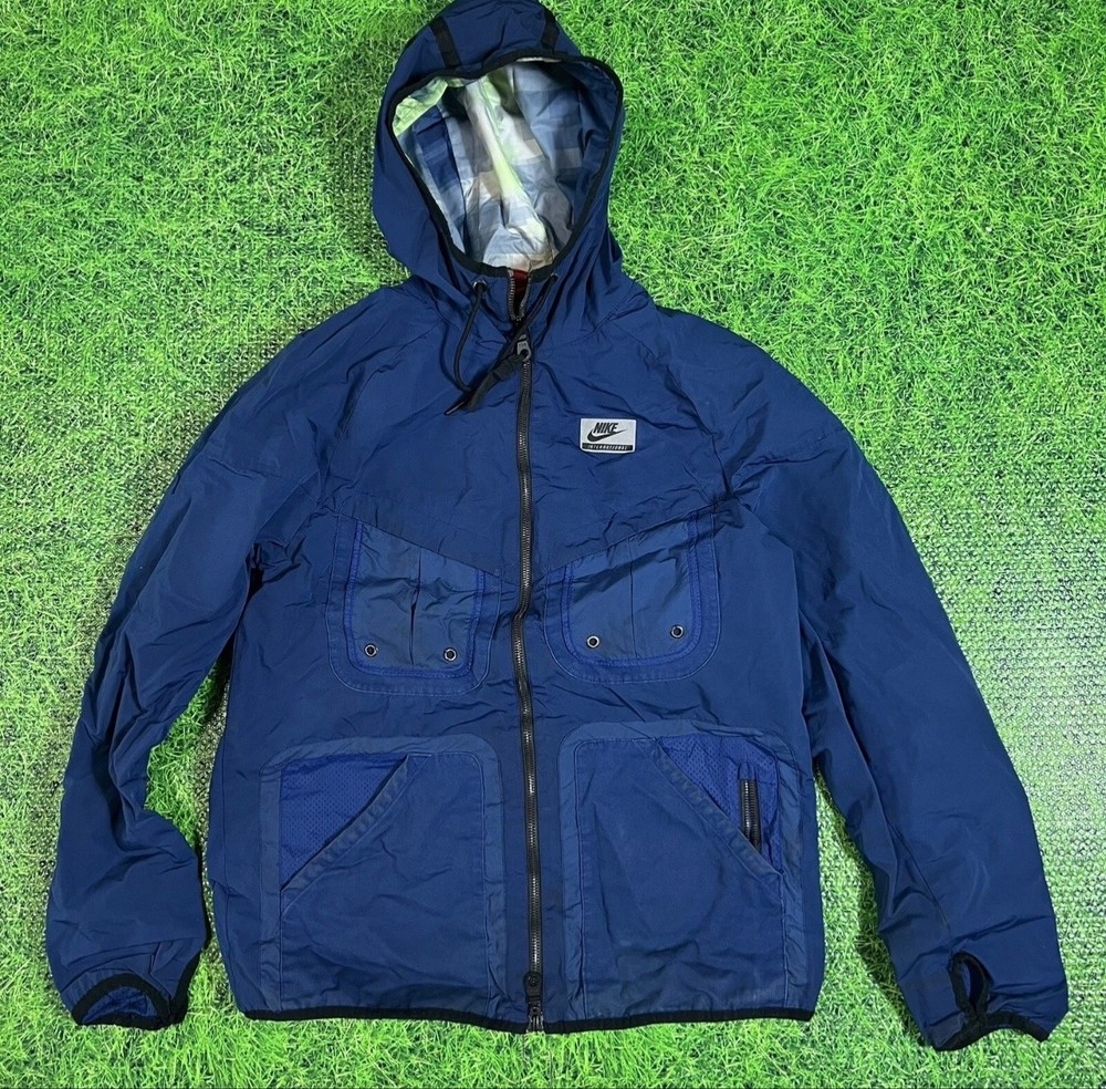 Vintage Nike International Blue Windbreaker Hooded Jacket Red Tag Men's XL Zip