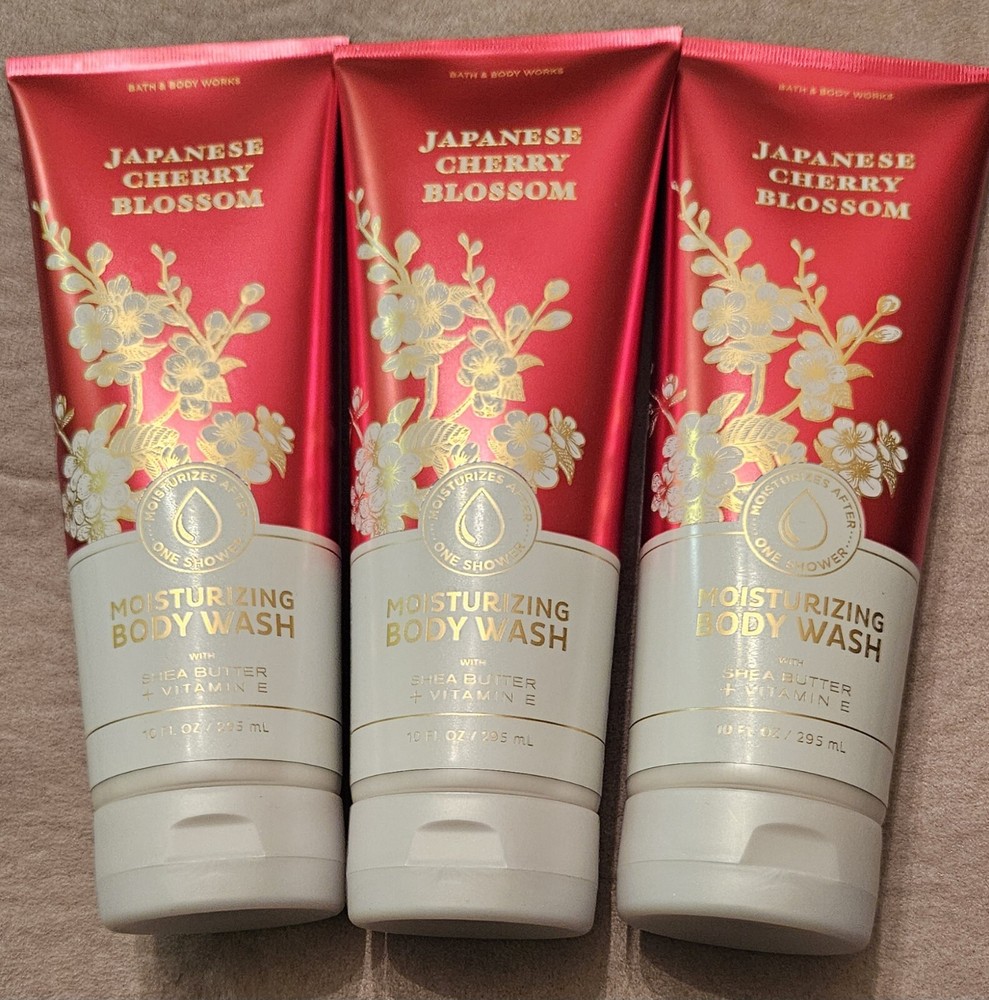 Bath & Body Works Japanese Cherry Blossom  Body Wash 3 Piece Bundle