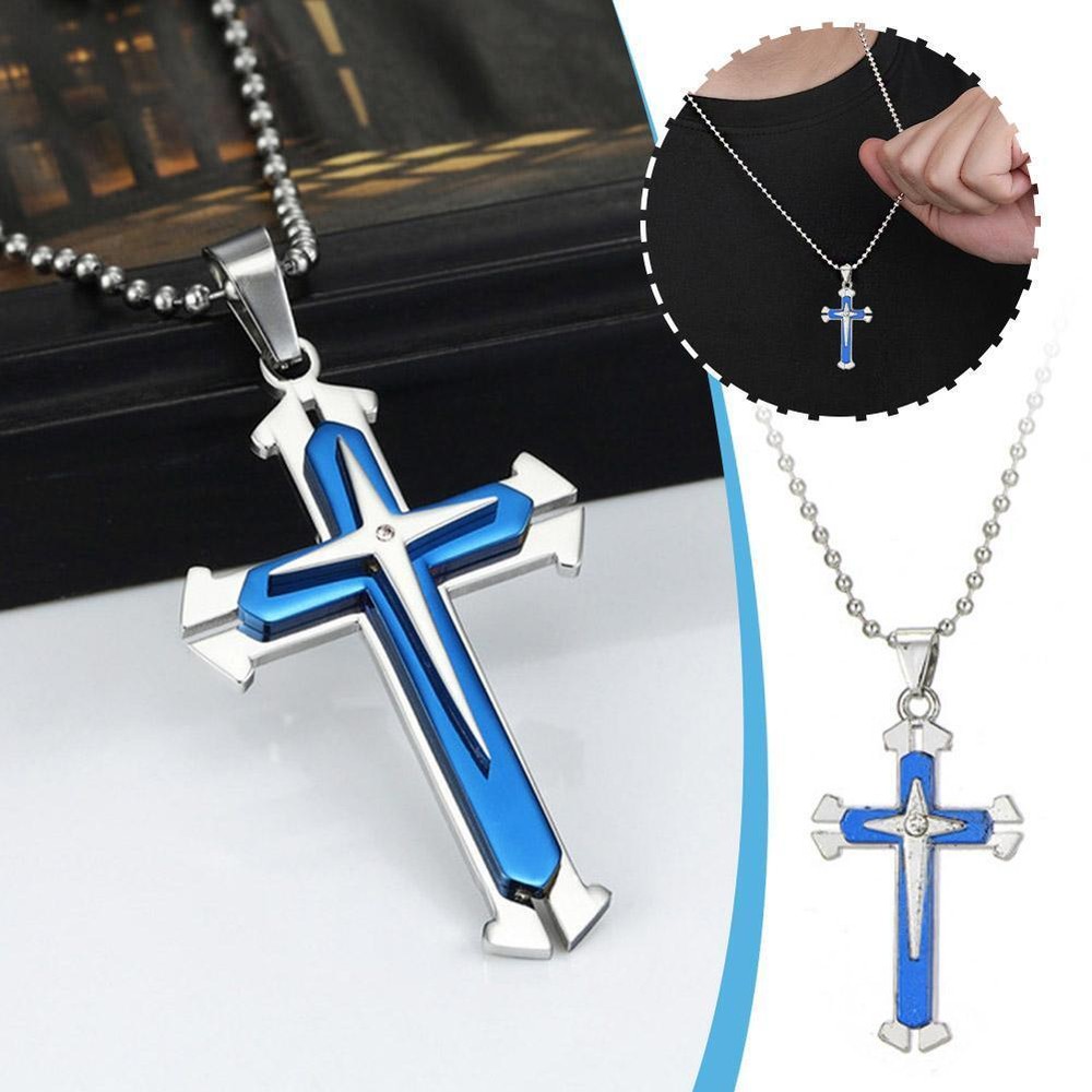 Cross Necklace Stainless Steel Men's Pendant Necklace Ball Chain' Polished ZU1S1
