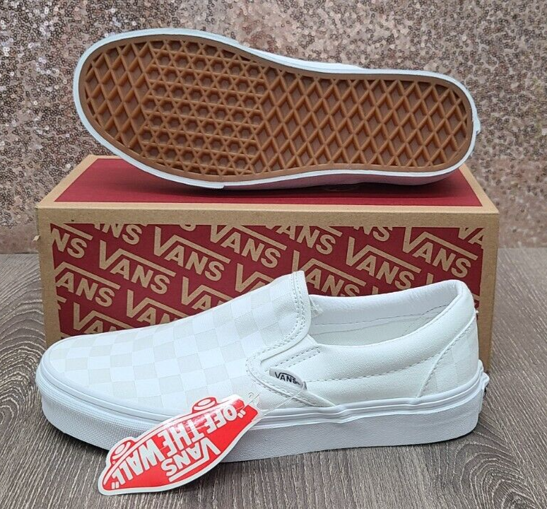 Vans Classic Slip-On White Checkered Shoes Men Size 5 Women 6.5