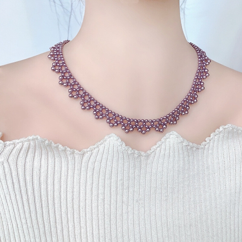 Handmade Weave Multilayer Pearl Choker Necklace for Women Clavicle Chain Jewelry