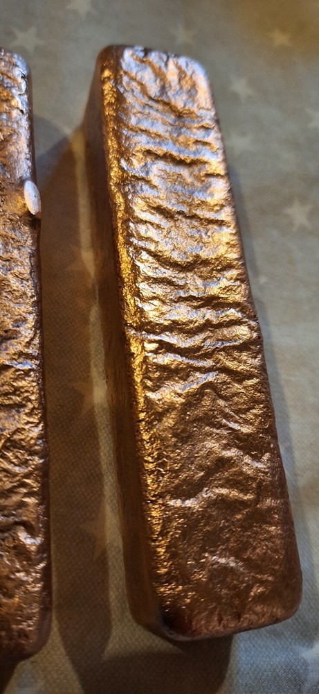 HAND POURED PURE COPPER INGOT BAR  0.999 3 LBS
