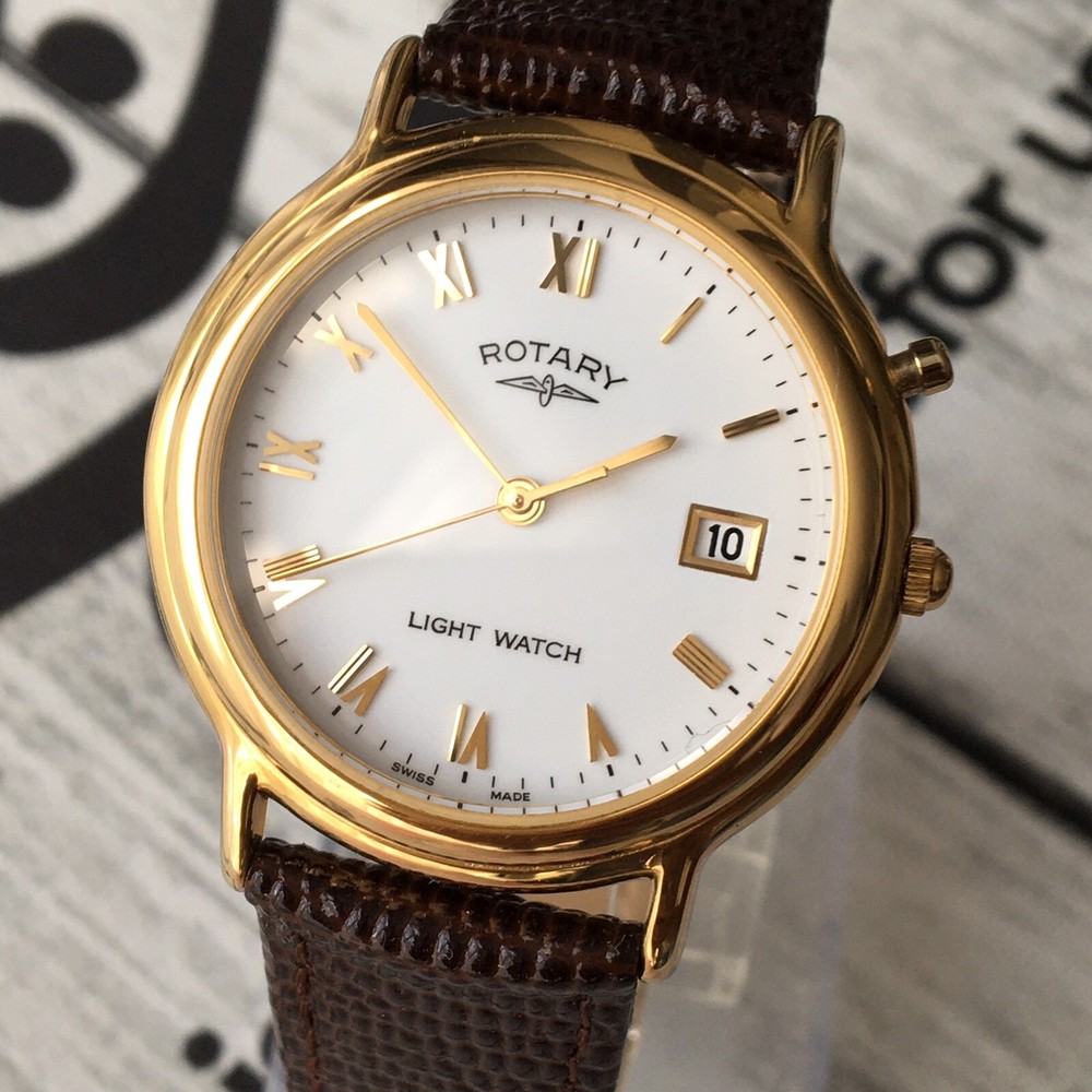 Rotary Watch Vintage Swiss Made With Light Function Brown Leather 35mm Case