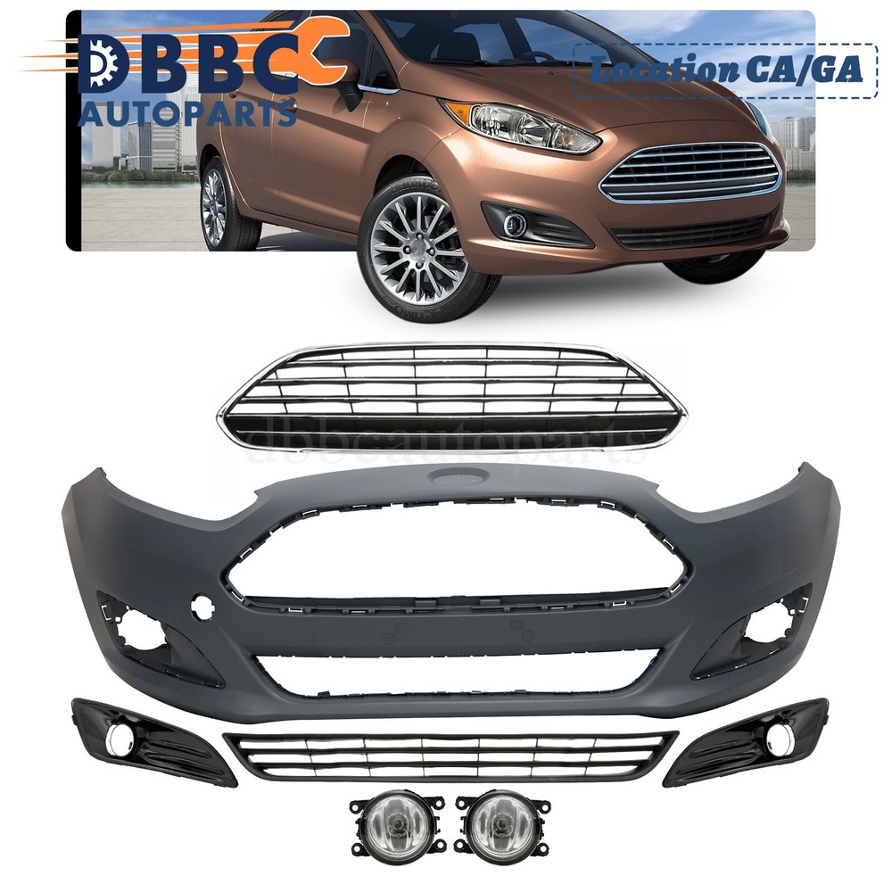 New Front Bumper Cover W/Fog light W/Upper Lower Grile For Ford Fiesta 2014-2019