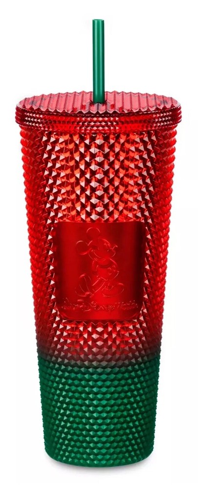 Disney World Starbucks Christmas Mickey Studded 24OZ Tumbler Green Red NEW WDW