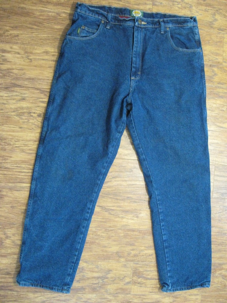 Cabelas Roughneck Blue dark wash denim red fleece lined mens jean pants = 40x32