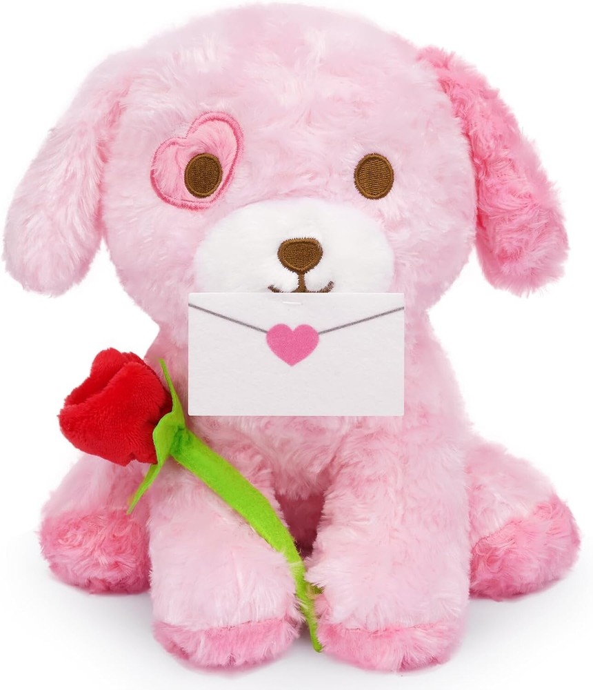 Valentine's Day 9In Plush Dog Stuffed Animal with Rose Toy