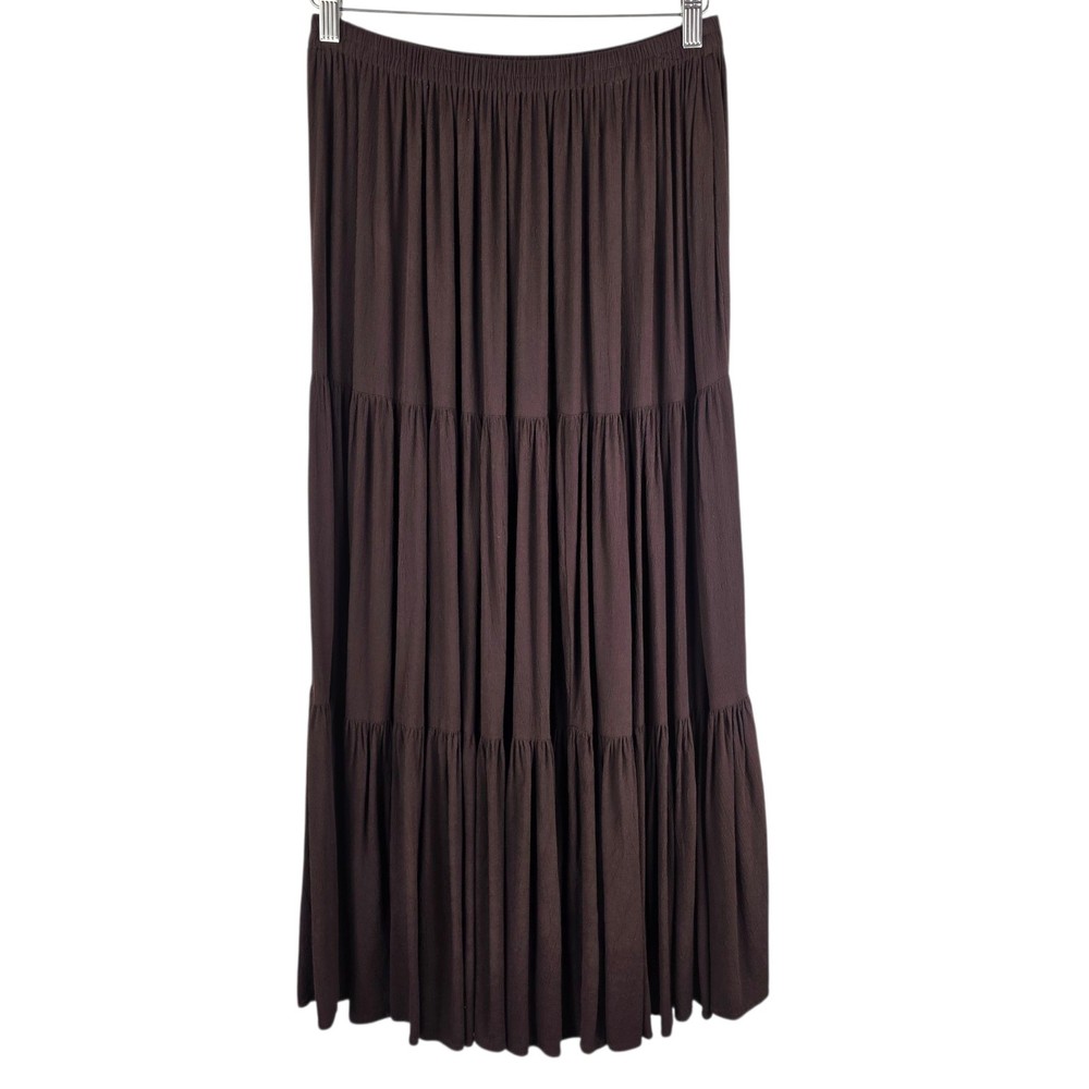 Double D Ranch Womens Tiered Maxi Skirt Small Western Prairie Brown Flowy Boho Style-image