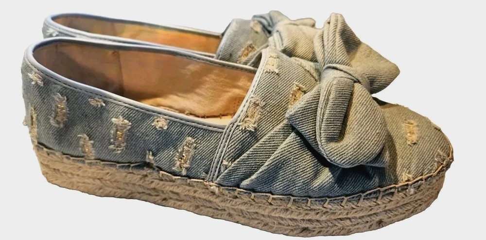 Sam Edelman CIRCUS Cali 8.5 Frayed Denim Glitter Espadrilles with Bows