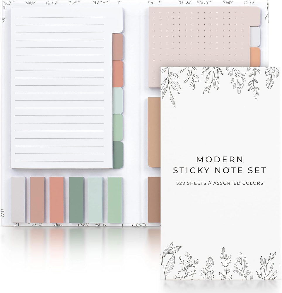 Aesthetic Pastel Sticky Notes Set of 528 with Tabs for Bible Study - Incl. Sturd