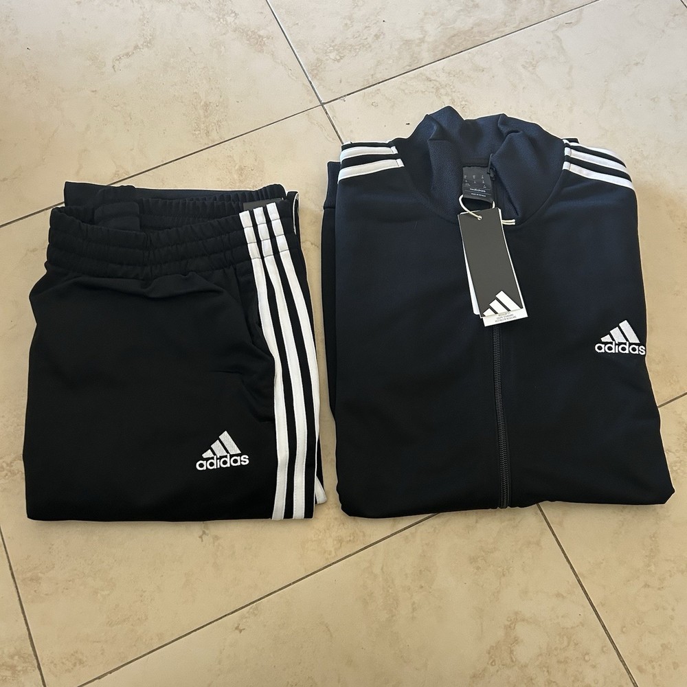 adidas men Black Trefoil 3-Stripes Track Suit Jogging Outfit Pants And Jacket XL
