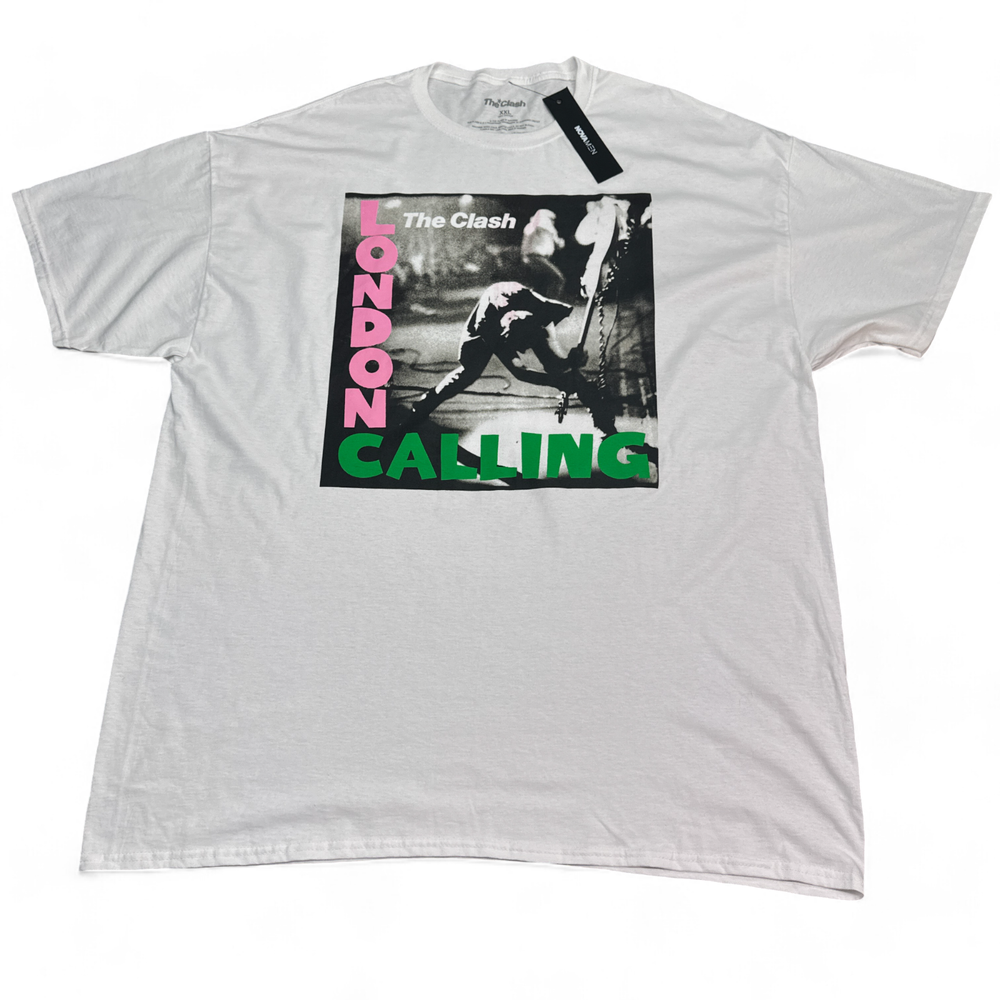 NUEVO CON ETIQUETAS Camiseta The Clash London Calling Adulto Talla 2XL XXL Blanca Estilo Vintage Banda