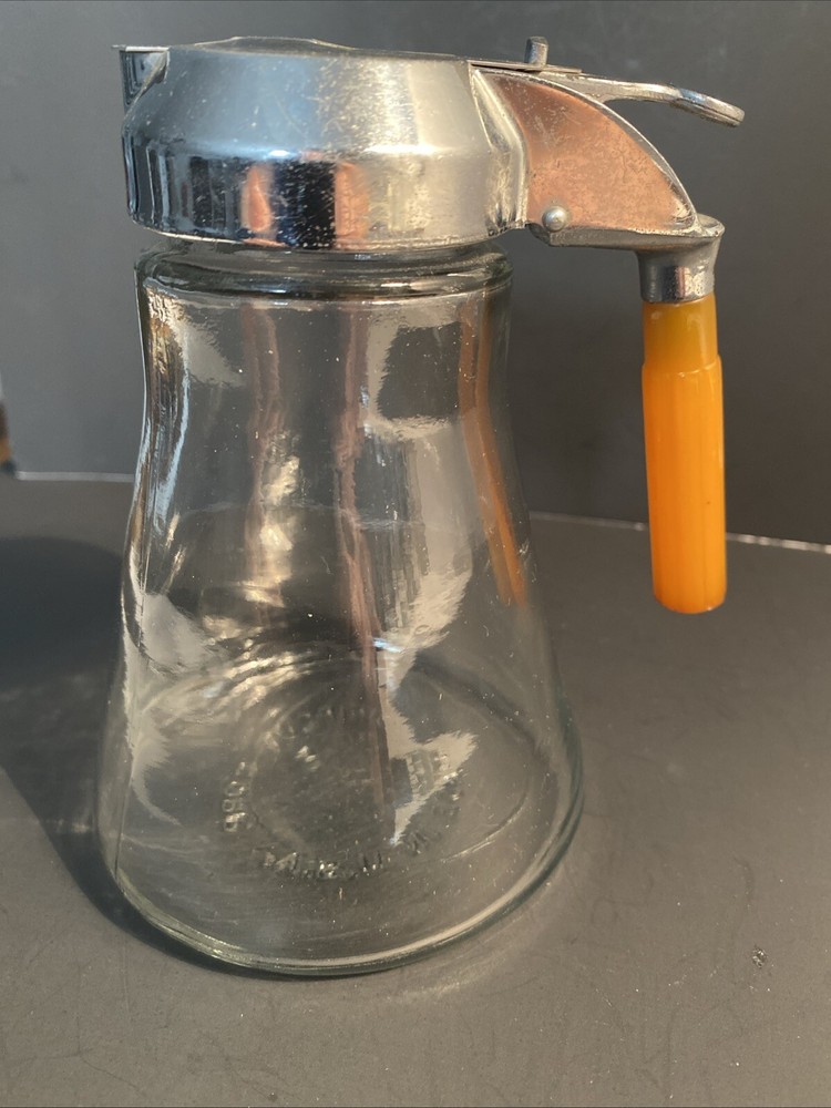 Vintage Drip Cut Syrup Dispenser #5 With Bakelite Handle Clear Glass