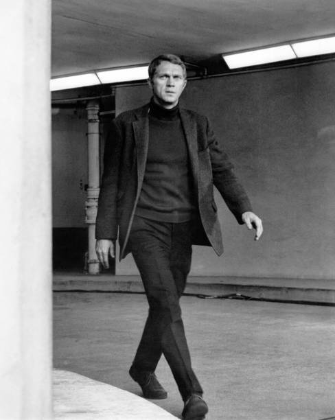 Steve McQueen wearing polo neck sweater under jacket as San Franci- Old Photo