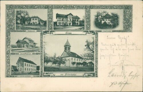 Postcard Friedrichstal 1902 Karlsruhe Baden station school town hall (no. 975)