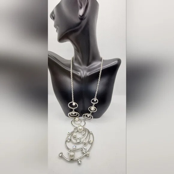 Elegant Galaxy Necklace with White Faux Pearls and Crystals 16-18