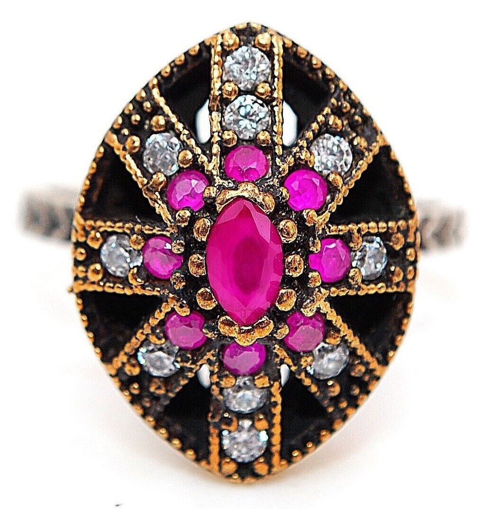 Exquisite 925 Sterling Silver Ottoman-Inspired Ring with 1CT Treated Ruby Size 8  