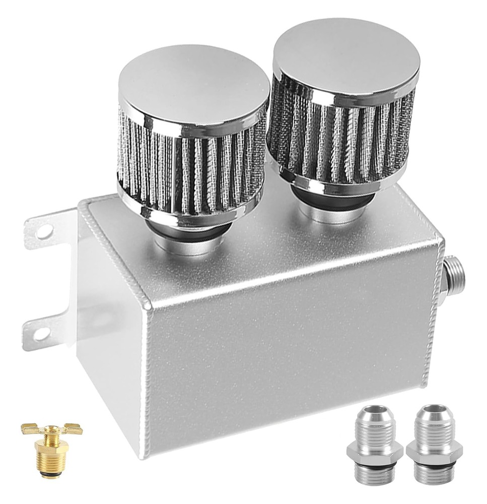 AN10 -10AN Oil Catch Can Reservoir Tank 2 Port Dual Breather Filter Baffled Kit