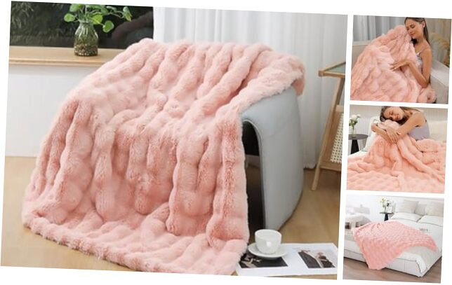 Pink Faux Fur Throw Blanket 50x60 Soft Shaggy Decorative D-Pink for Girls