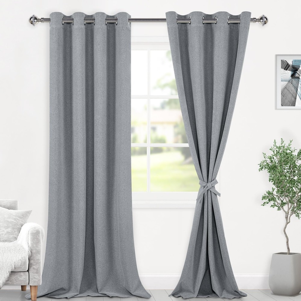Extra Long Curtains 100% Blackout Curtains for Sliding Glass Door, Grey Textu...
