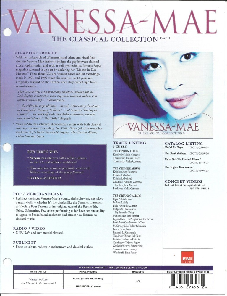 VANESSA MAE Vintage 2000 PROMO TRADE AD Poster for Collection MINT 8.5x11 USA