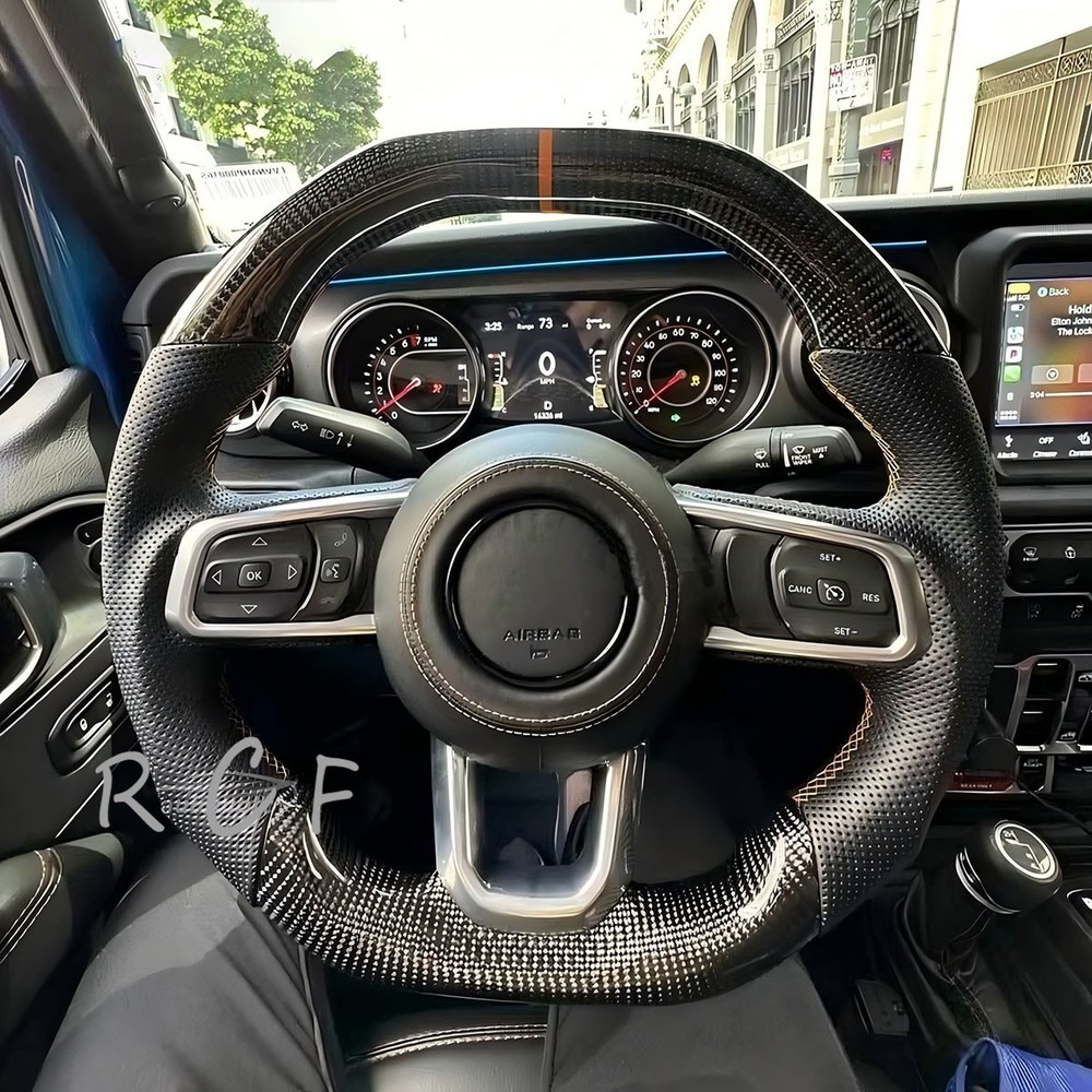 Flat Top Carbon Fiber Steering Wheel Fit Jeep Wrangler JL/JT 18-23 w/Heated