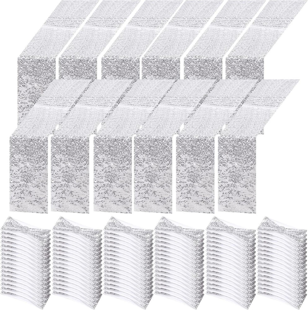 Newwiee 108 Pcs Silver Chair Sashes & Table Runners Set – Wedding Party Décor