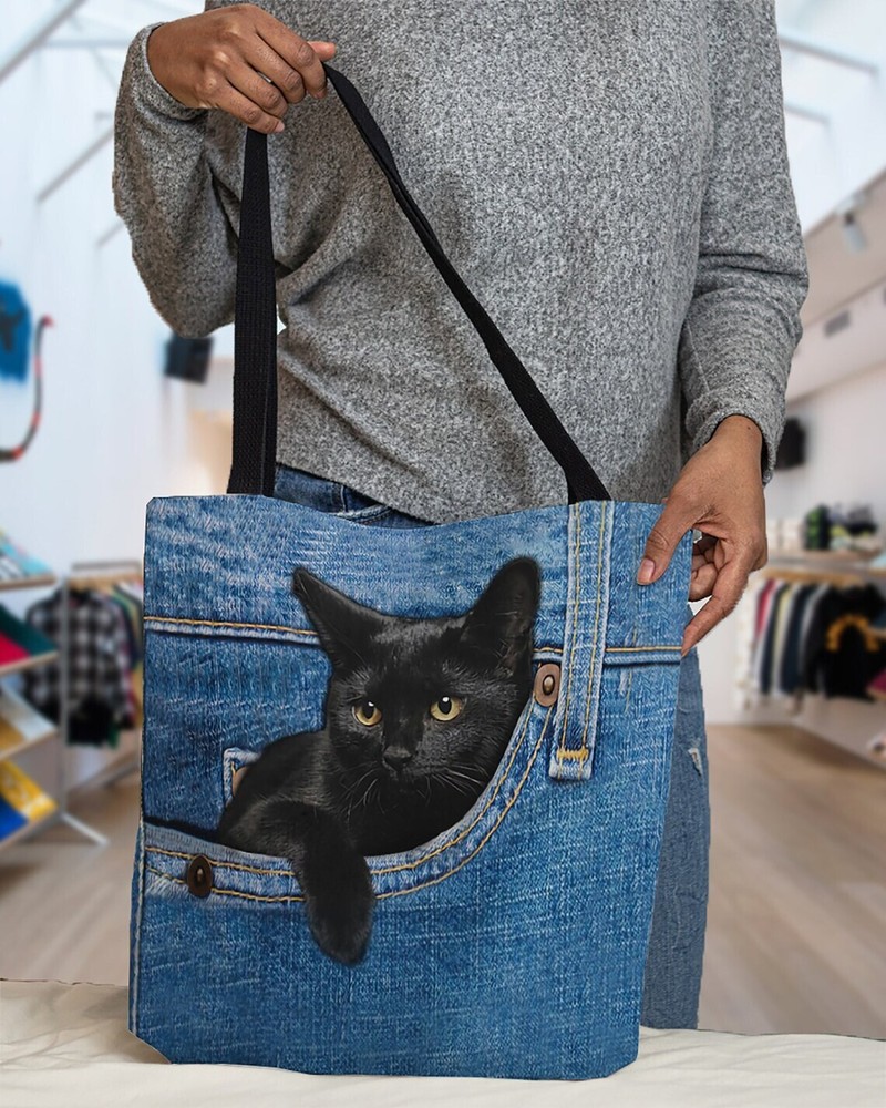 Black Cat Tote Bag Black Cat Handbag, Funny Black Cat Shoulder Bag Cat Lover