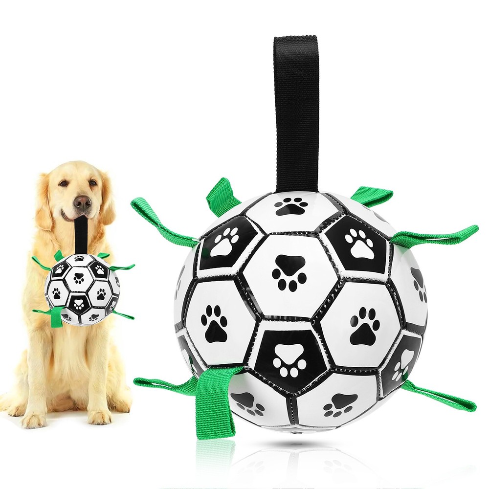 Dog Toys Soccer Ball with Interactive Pulling Tabs for Tug of War, water games