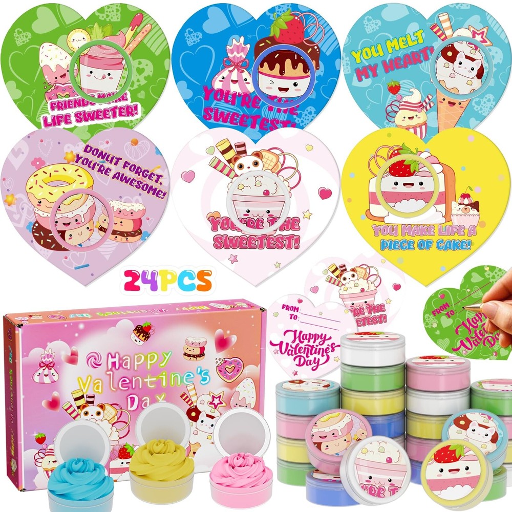 Valentines Day Gifts for Kids, 24 Valentines Ice Cream Butter Slime Card Bulk...