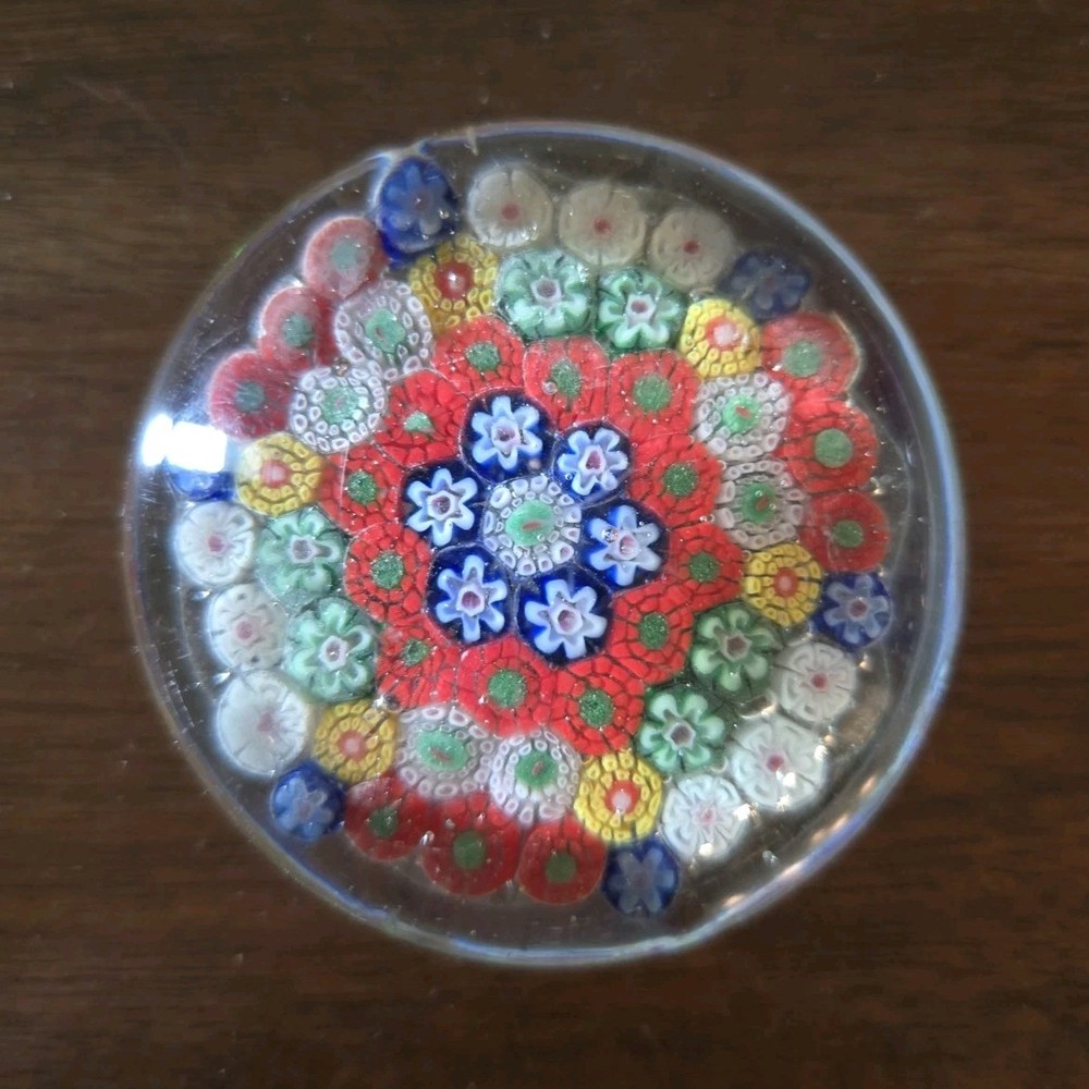 Millefiori Multicolor Glass Paperweight Decorative Collectible
