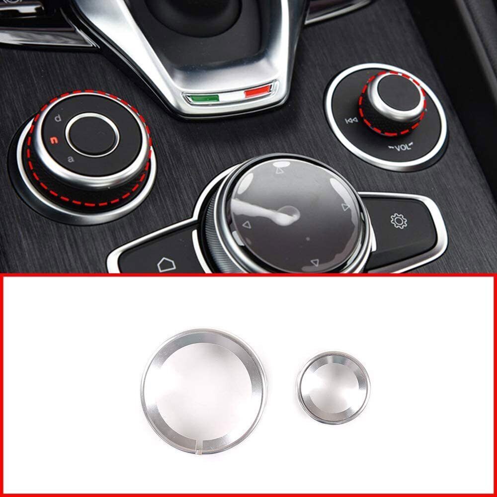 For Alfa Romeo Giulia Stelvio Silver Console Multimedia Knob Cover Trim 2020-22
