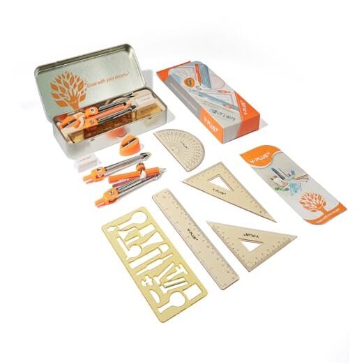 Geometry Set for Students, Math Protractor Compass with Rulers, Box of 11Pcs