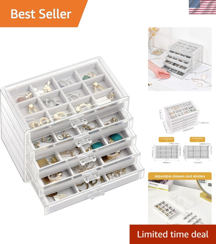 Stylish 5-Drawer Earring Holder - Clear Acrylic Organizer for Jewelry Lovers