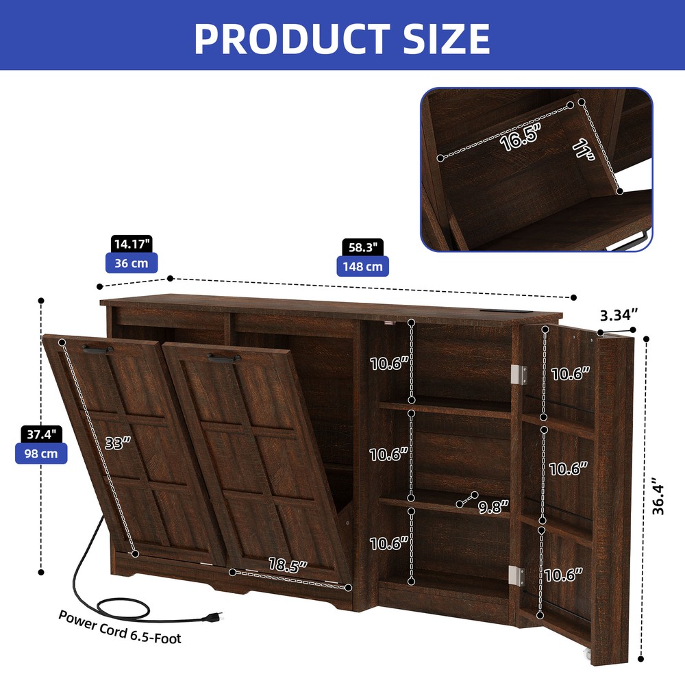 13-Gallon Double Tilt-Out Trash/Recycling Cabinet with Island & Charging Outlet
