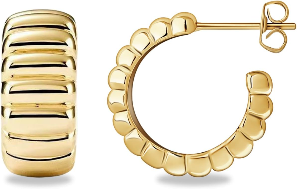 Unedouce 14K Gold Plated Chunky Lightweight Hoop Huggie Earrings for Women | Chi