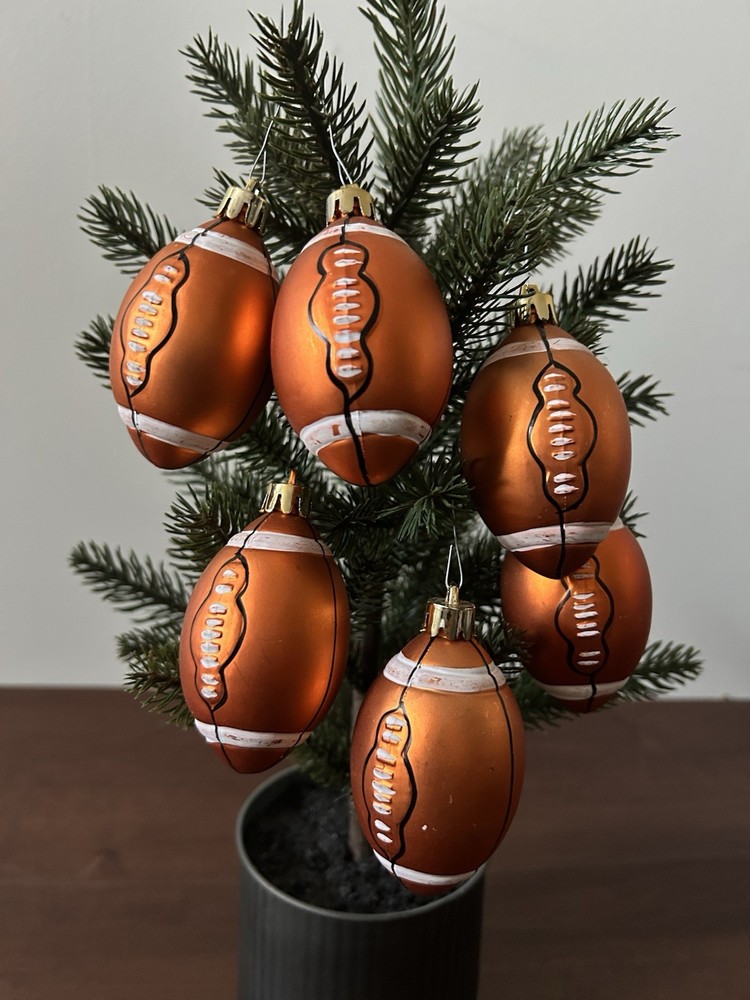 Christmas Shatterproof Sports Tree Ornaments - Football, Orange, Set of 6, 3in
