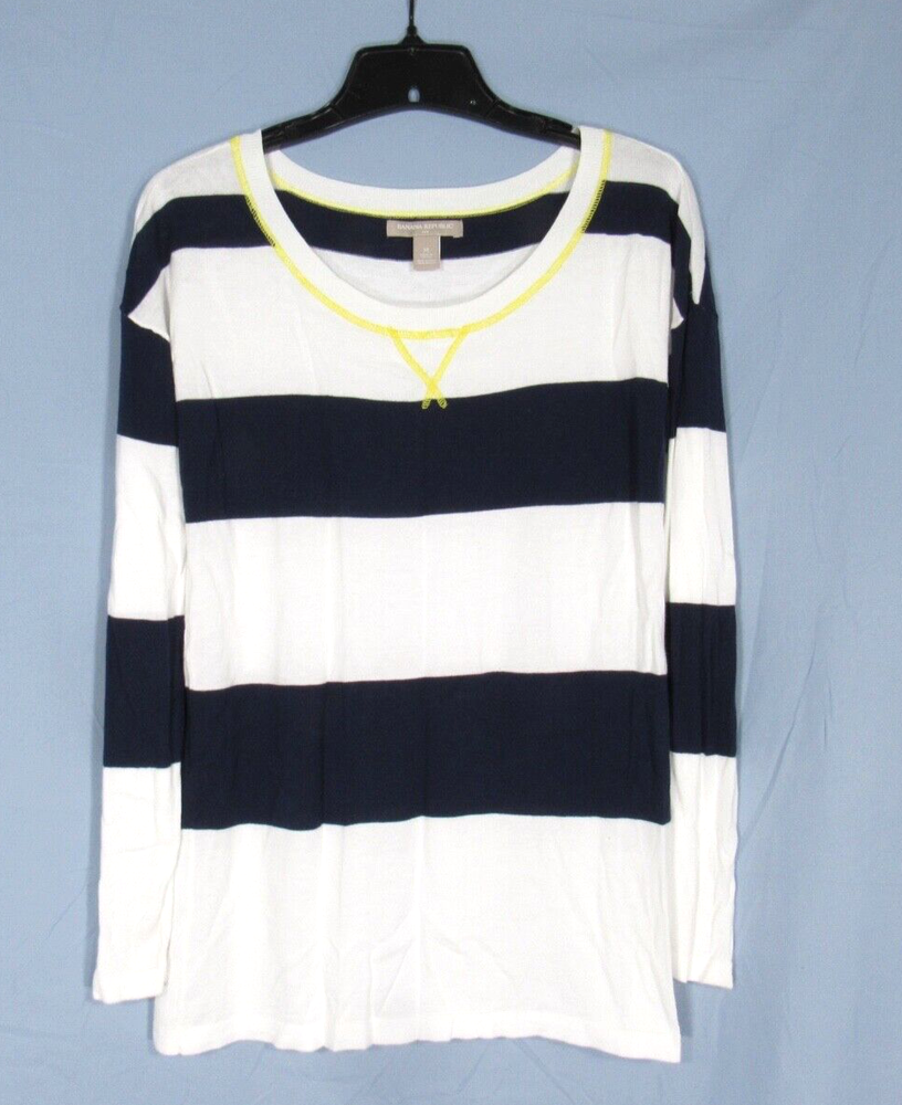 Banana Republic Navy White Striped Preppy Nautical Knit Pullover Sweater M