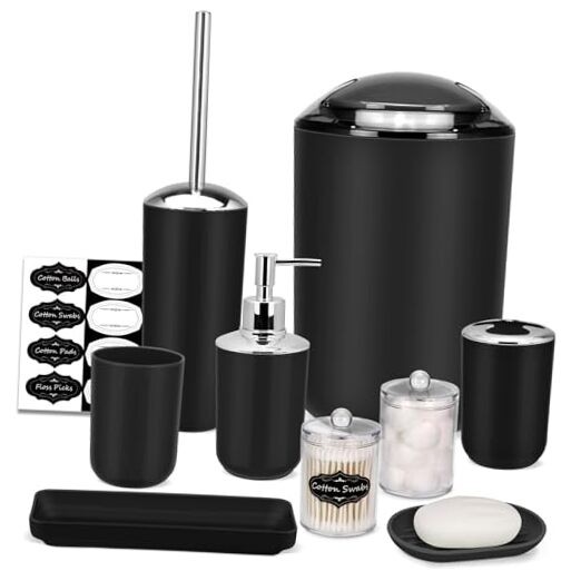 9-Piece Black Bathroom Accessories Set - Modern Essentials for Your Space