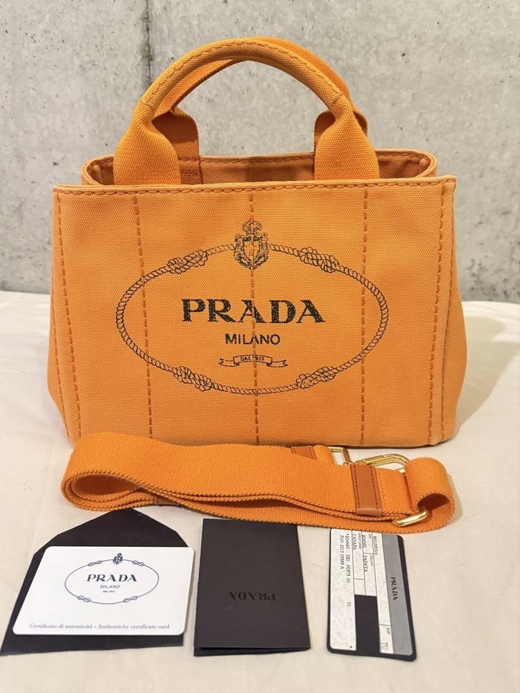 Prada Orange Canvas Shoulder Bag Japanese Import Vintage