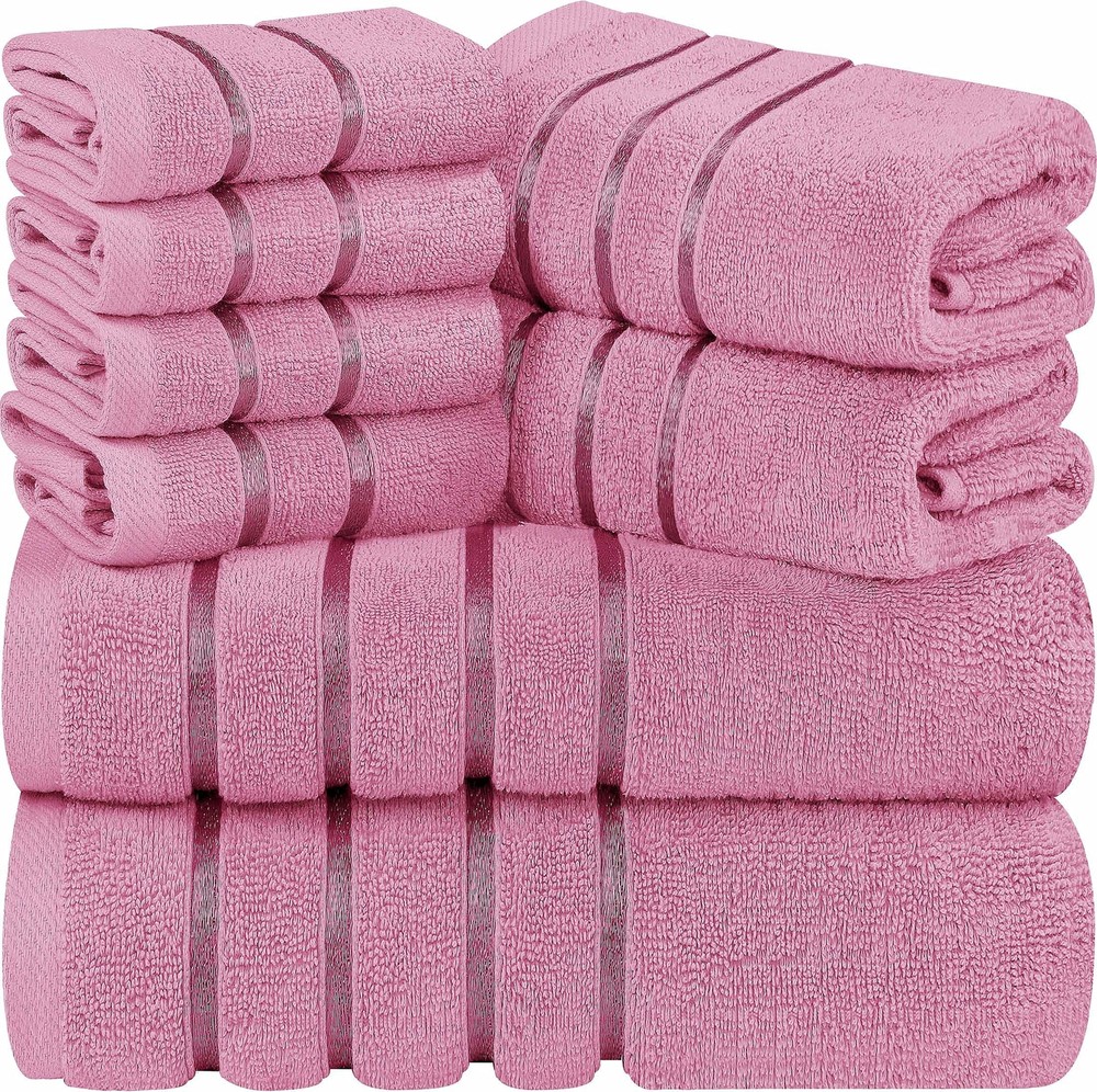 Utopia 8-Piece 600 GSM Highly Absorbent Luxury Pink Towel Set