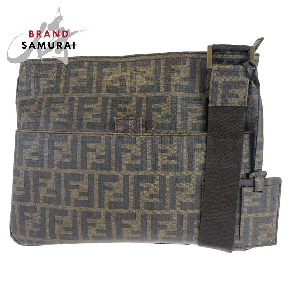RARE FENDI Zucchino Brown Gold Hardware PVC Unisex Crossbody Shoulder Bag