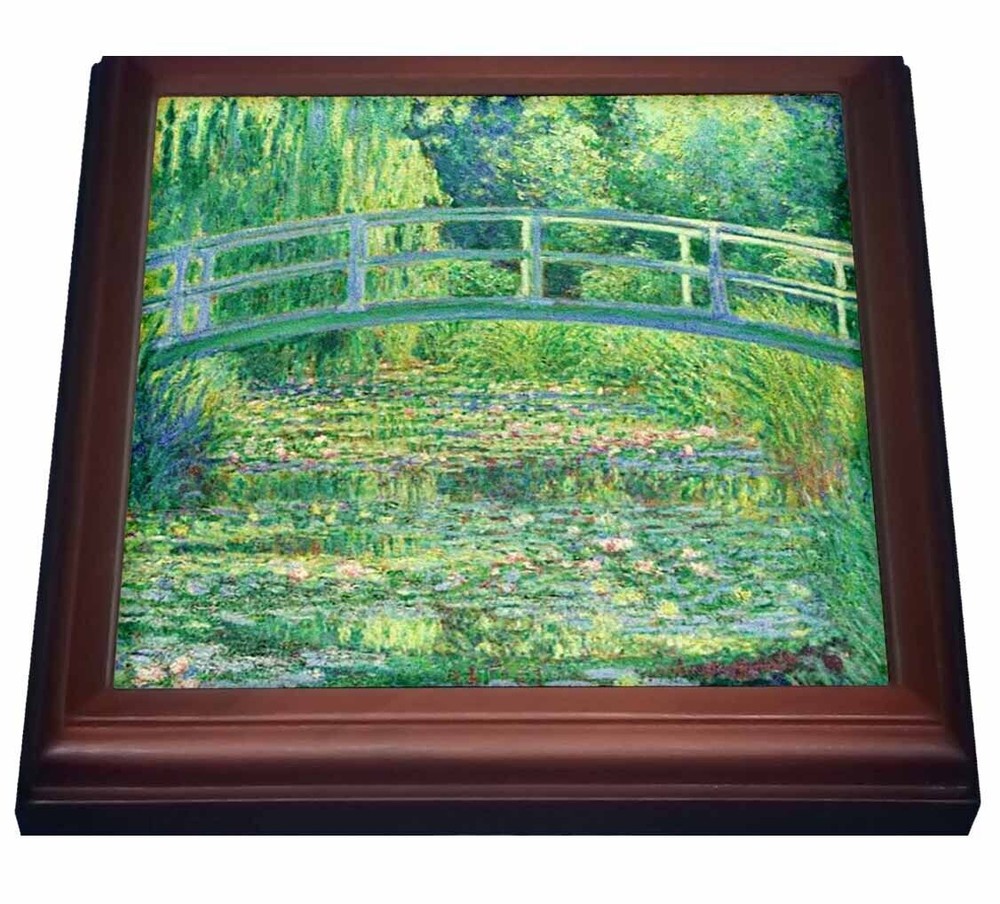 3dRose Famous Monets Water Lillies With Lavender Frame 8x8 Trivet with 6x6 ceram