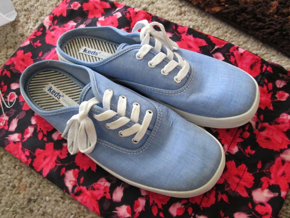 Keds Womens Blue Canvas Solid Lace Up Open Heel Sneakers  US Sz 7.5 Eur 38